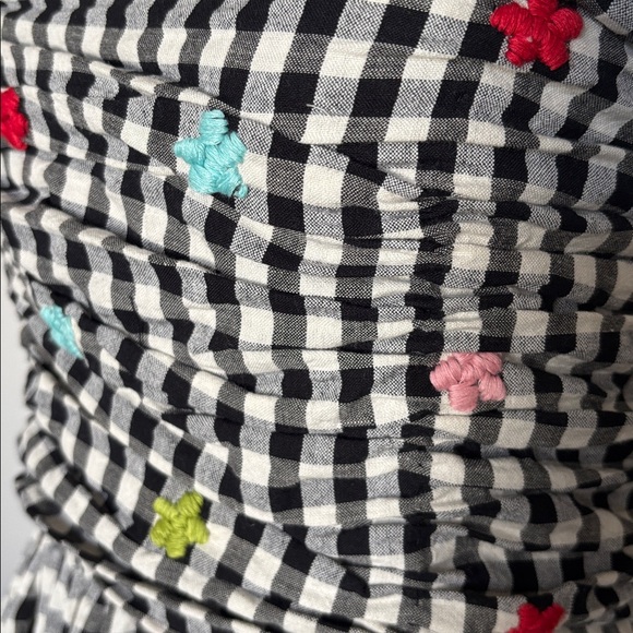 NWT XS Tach Black and White Gingham Dress embroidered flowers check plaid - Picture 6 of 10